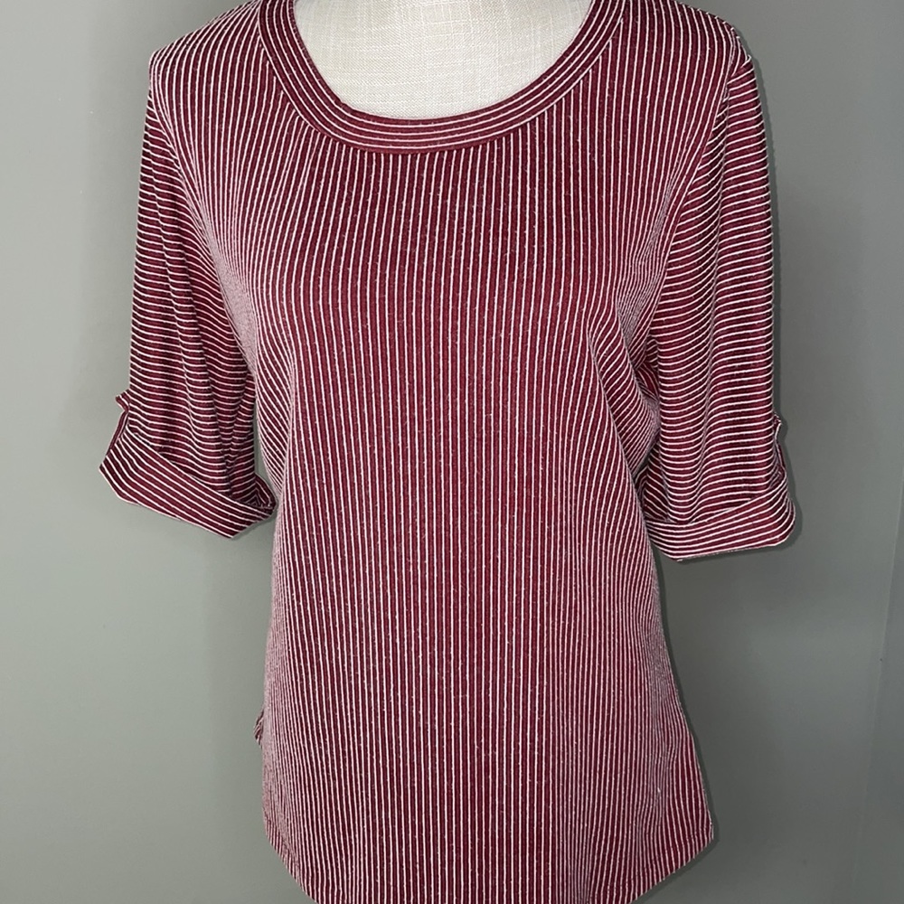 Another Reason brand short sleeve striped (dark red and white) top